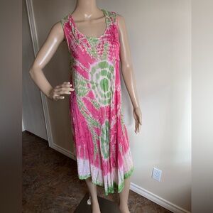 Pink & Green Sequined Batik beach Dress